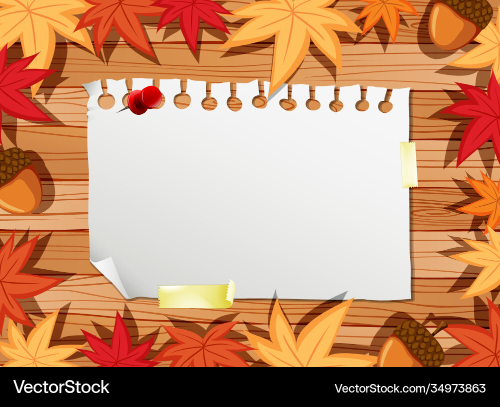 Top view blank paper on table with autumn Top view blank paper on table with autumn vector image