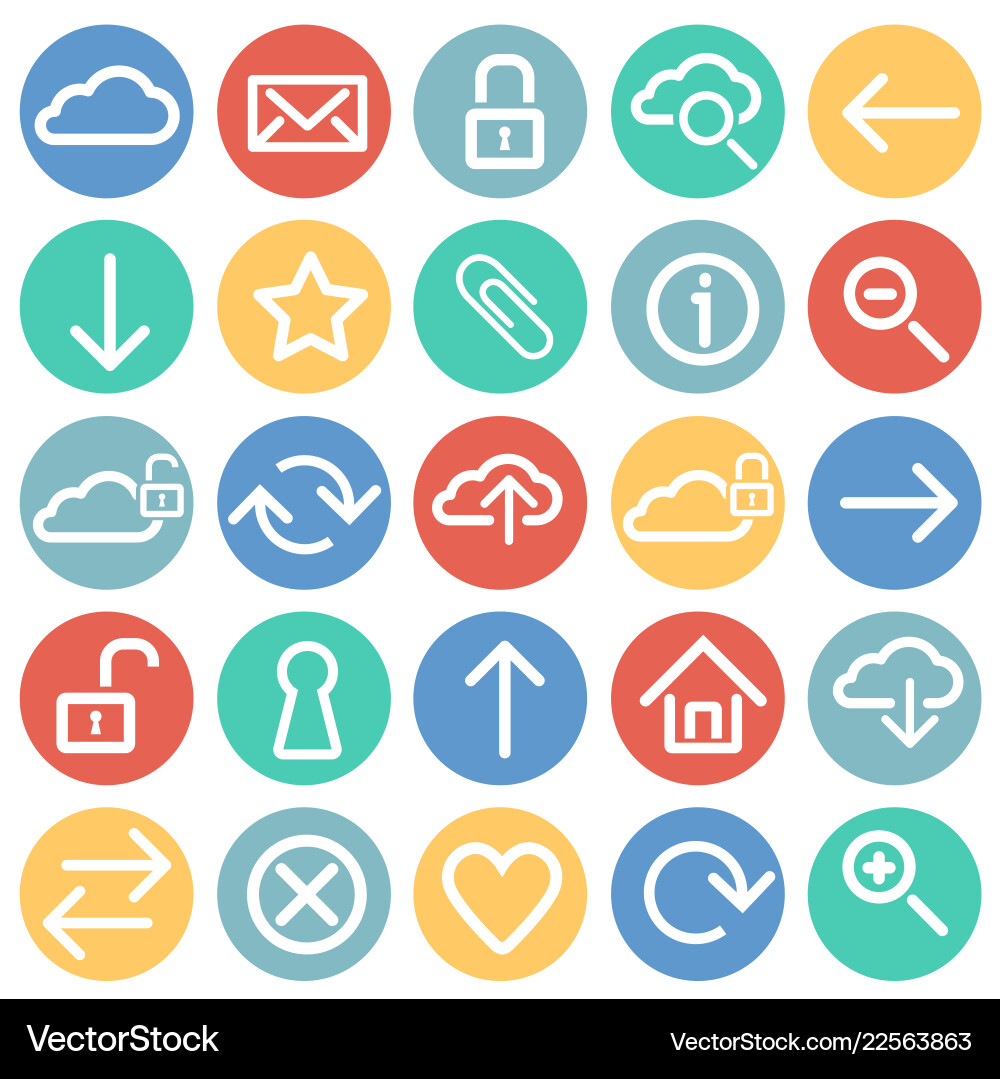 Web developer basic set on color circles white Web developer basic set on color circles white vector image