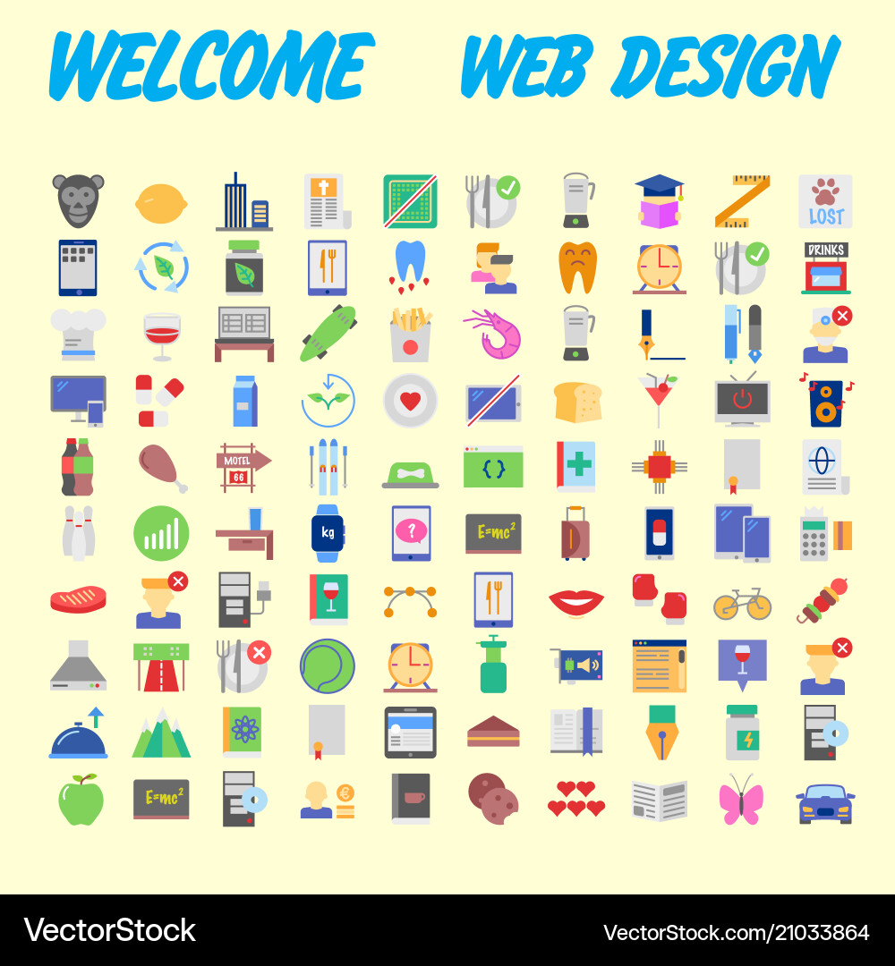 100 universal icons for web design on different 100 universal icons for web design on different Vector Image