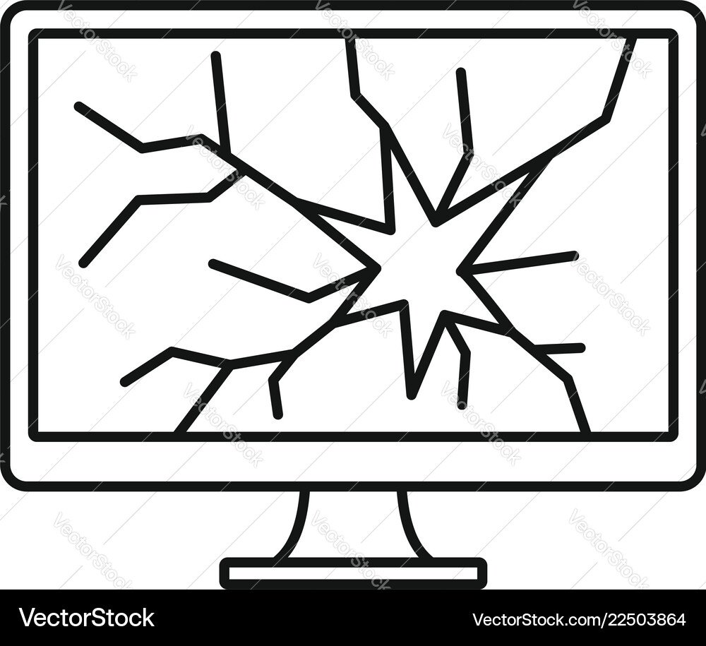 Broken computer monitor icon outline style Broken computer monitor icon outline style vector image