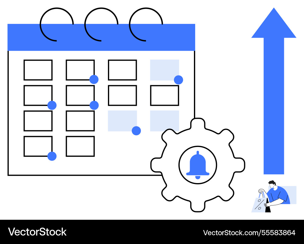 Calendar with notification settings upward arrow Calendar with notification settings upward arrow vector image