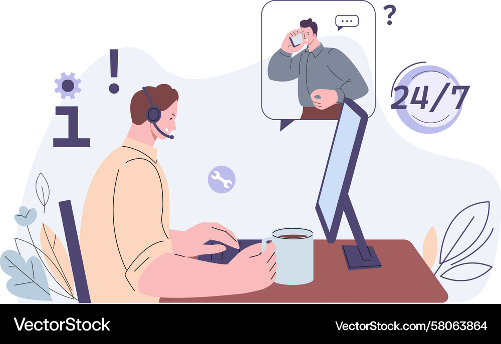 Call Center Operator Consulting Vector Image