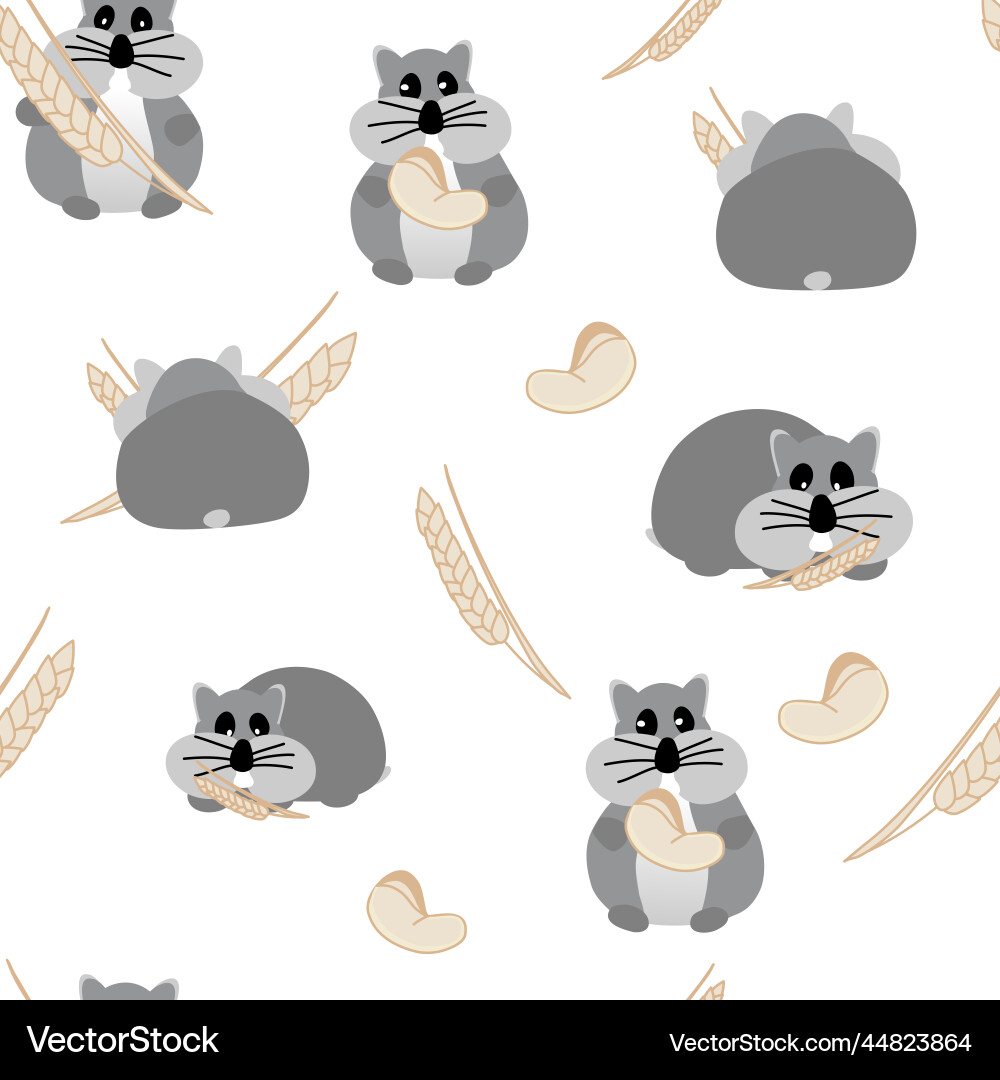 Cute hamster with sunflower seeds repeat seamless Cute hamster with sunflower seeds repeat seamless vector image