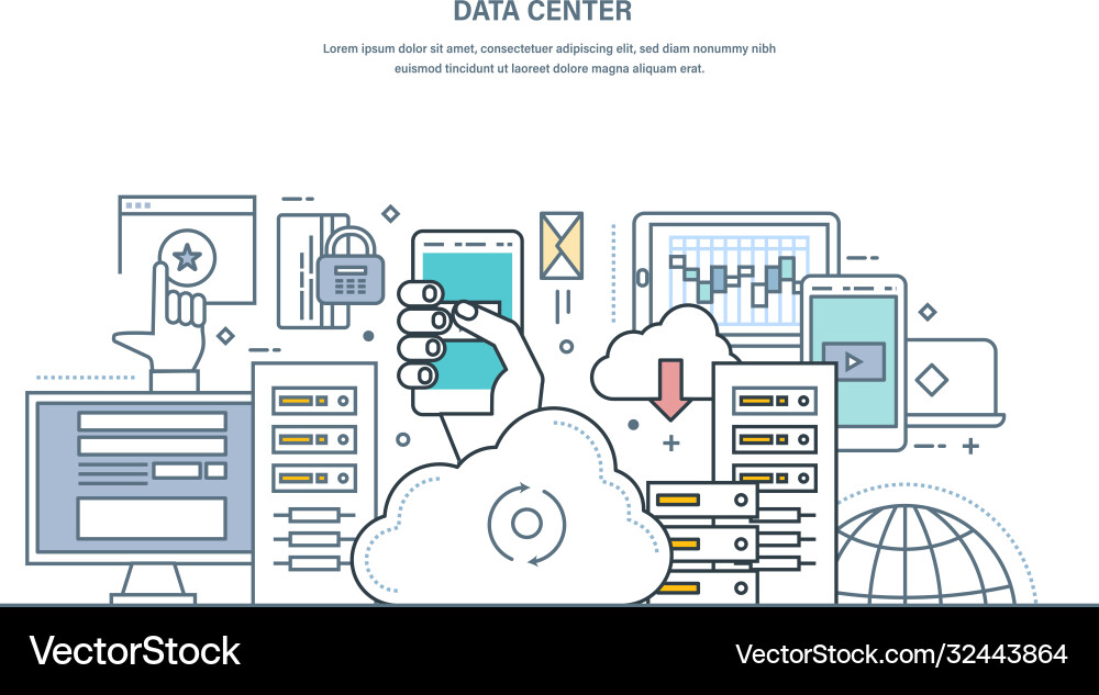 Data center cloud storage secure web Data center cloud storage secure web Vector Image