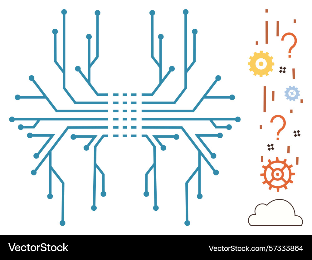 Digital circuit board with gears question marks Digital circuit board with gears question marks vector image