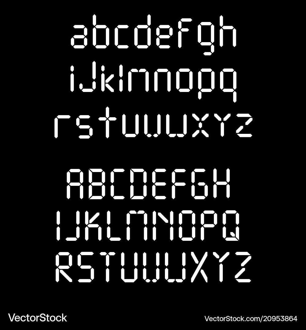 Digital font alarm clock letters numbers Digital font alarm clock letters numbers vector image