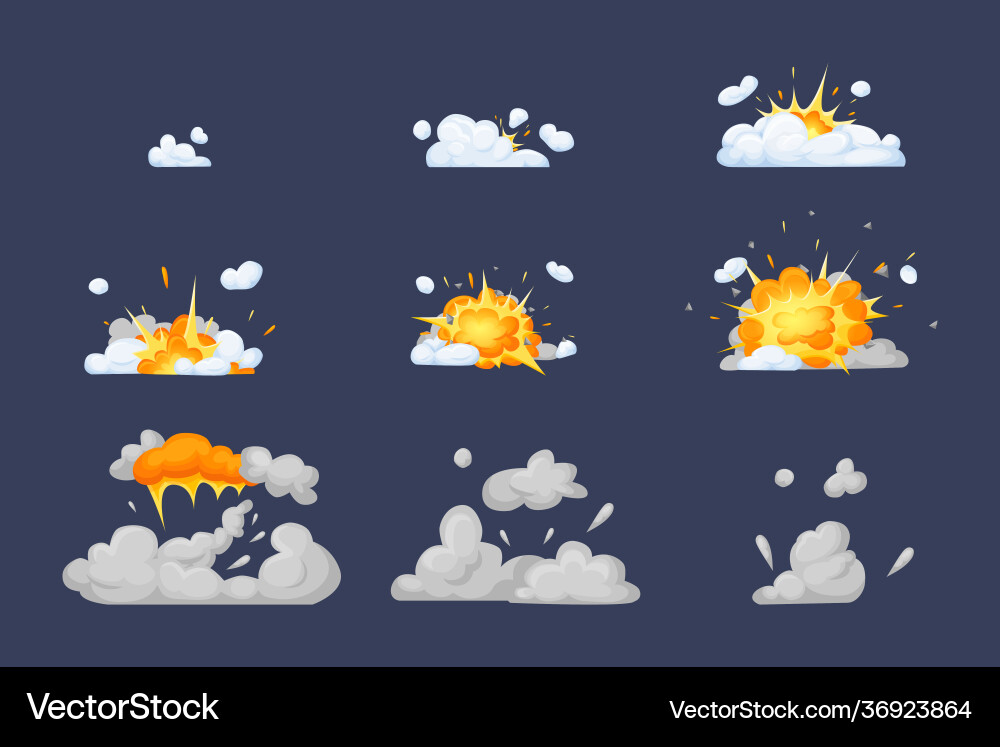 Frame animation with effect burning explosion Frame animation with effect burning explosion vector image