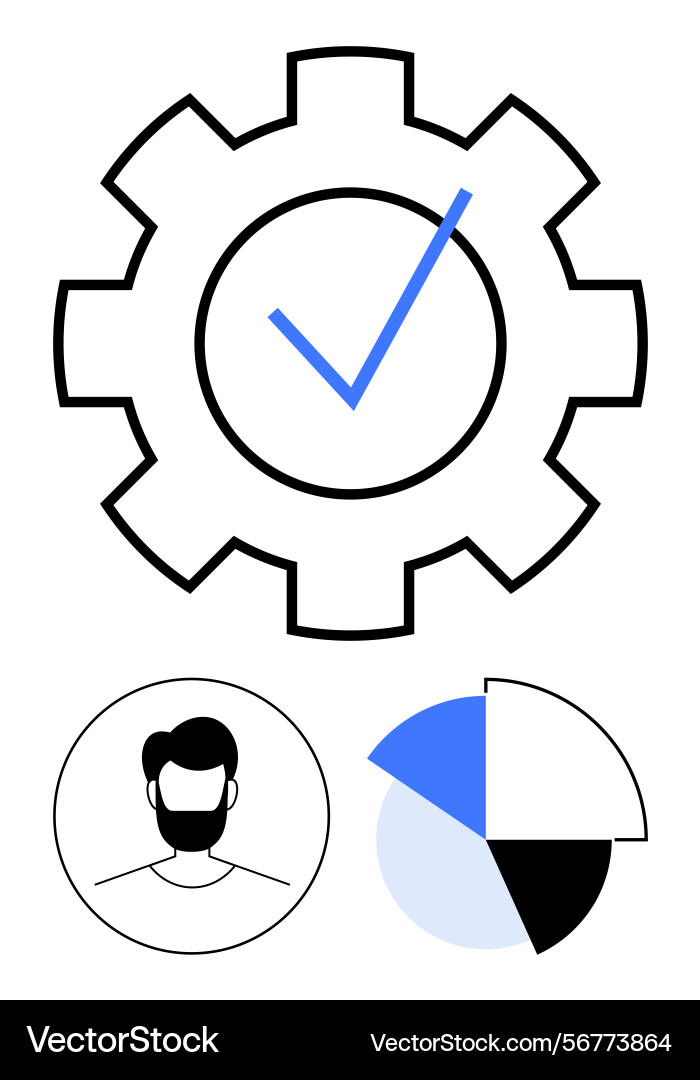 Gear with check mark user profile and pie chart Vector Image