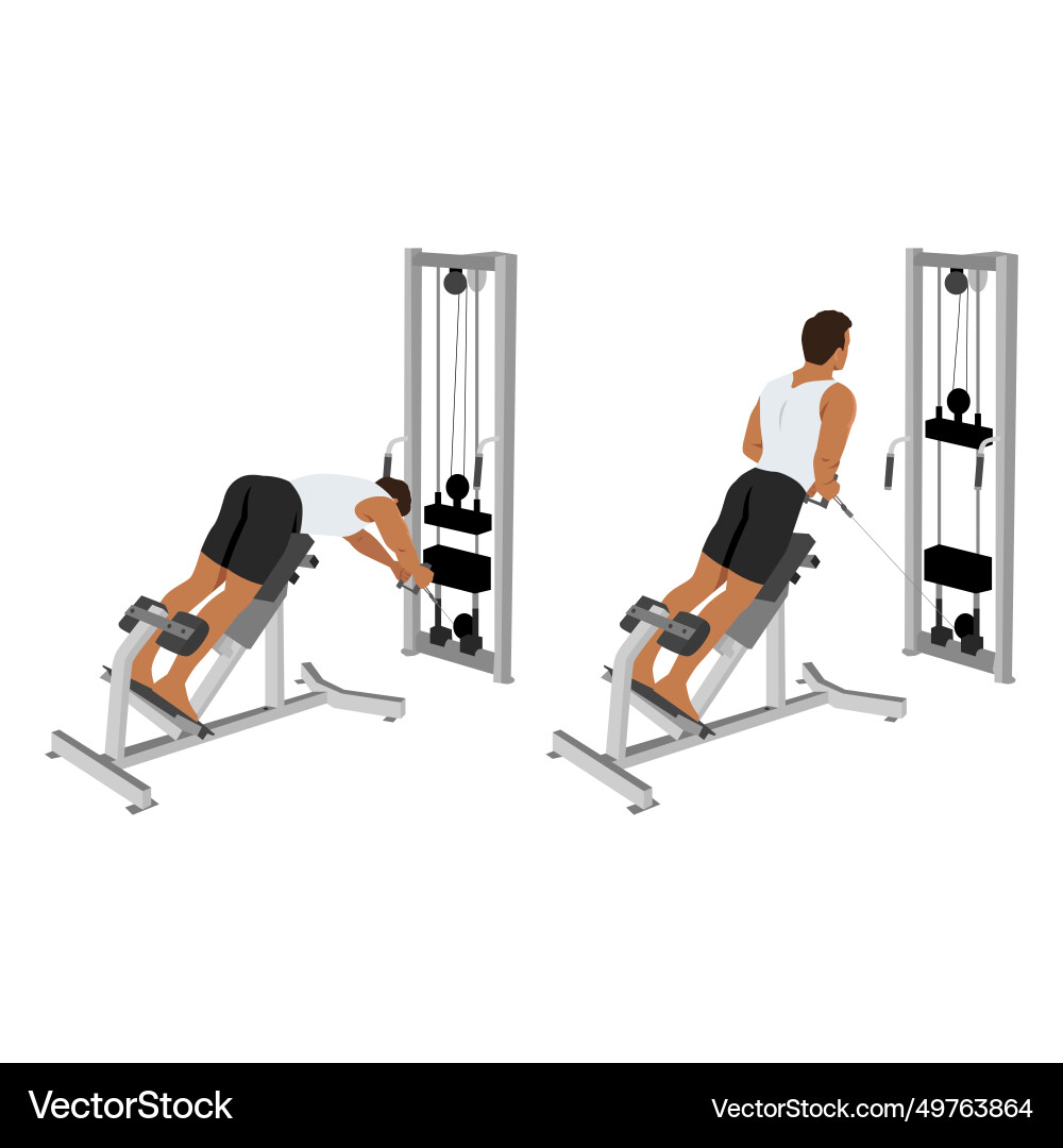 Man doing crossover machine cable row and back Man doing crossover machine cable row and back vector image