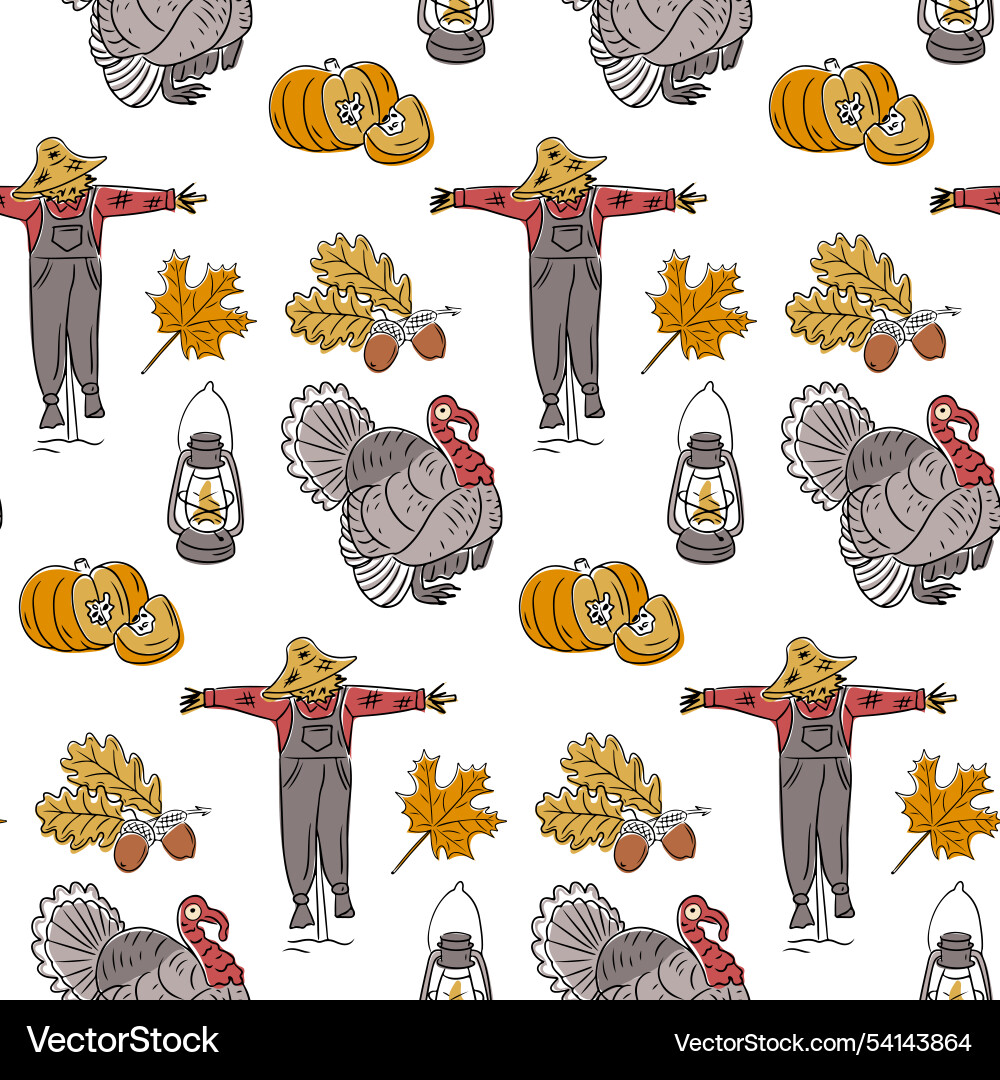 Seamless thanksgiving pattern with scarecrows Vector Image