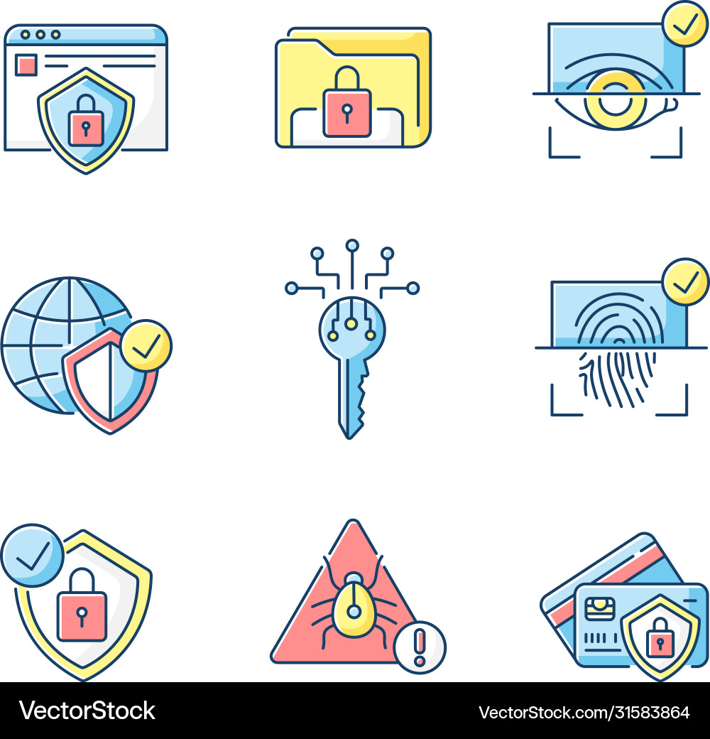 Security system rgb color icons set Vector Image