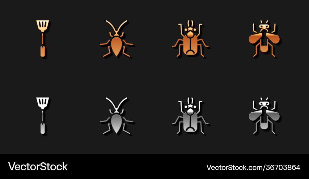 Set fly swatter cockroach beetle bug and insect Vector Image