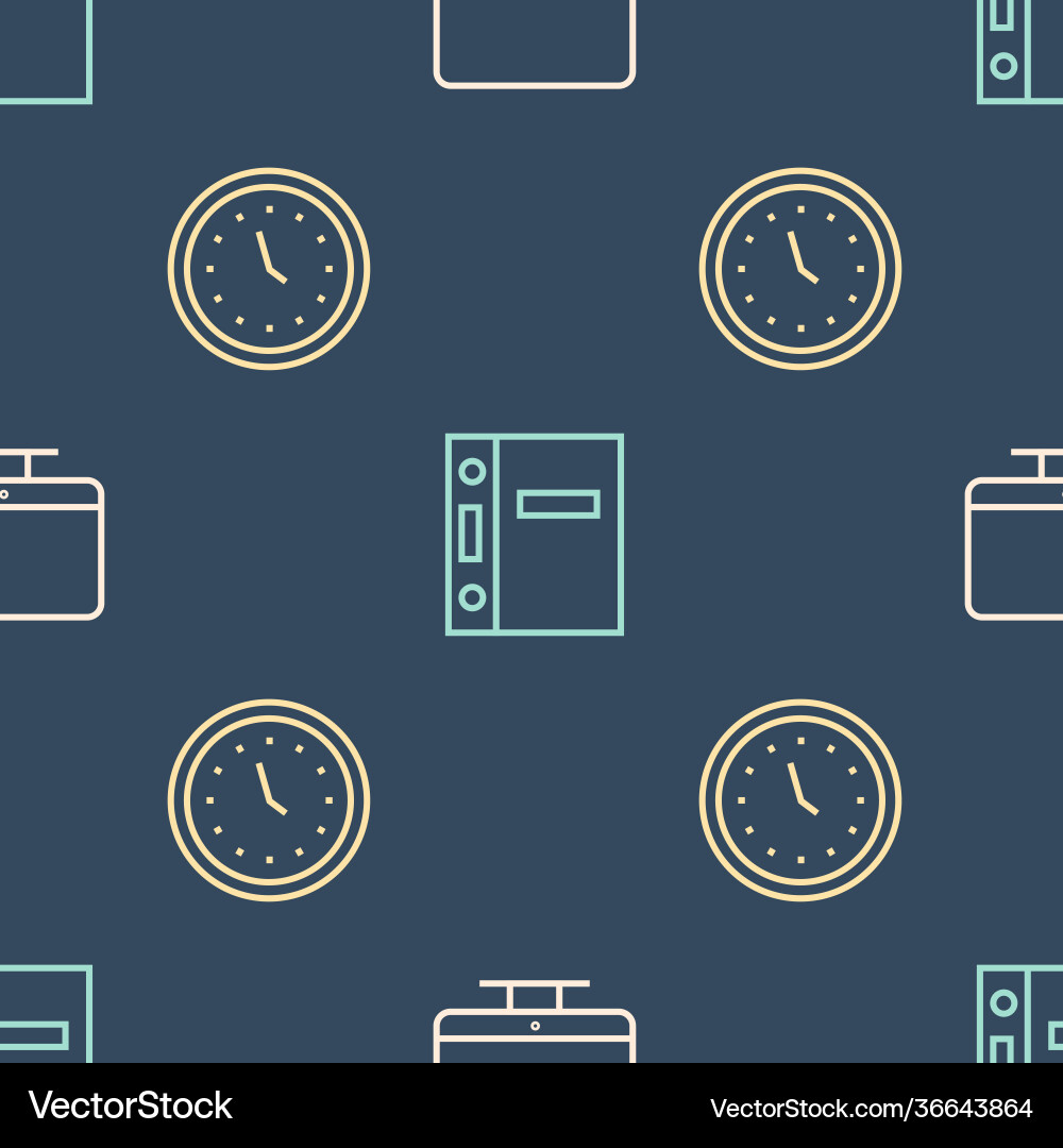 Set line computer monitor screen clock and office Set line computer monitor screen clock and office vector image
