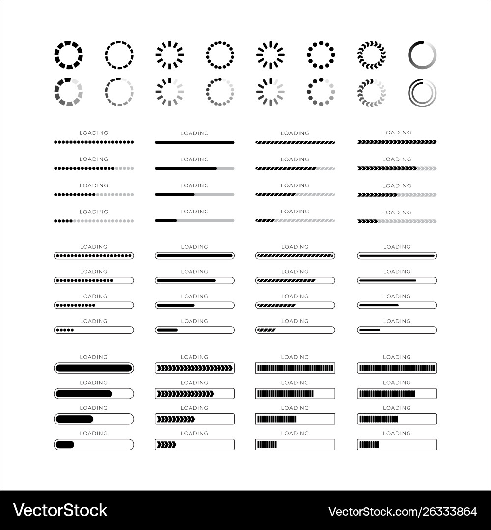 Set loading bar progress icons isolated on white Vector Image