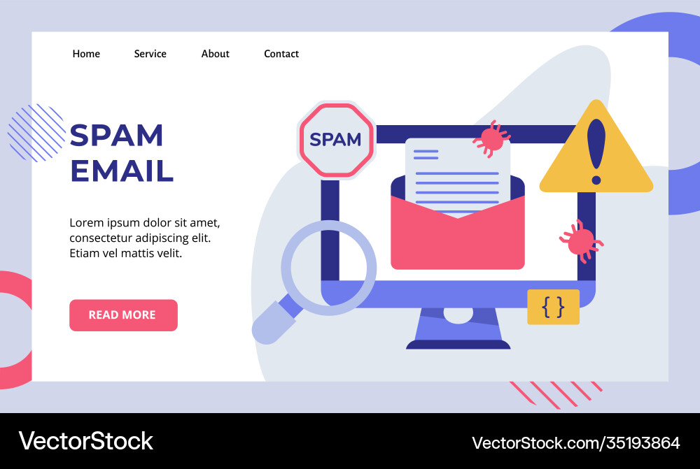 Spam email message bug on display computer Spam email message bug on display computer vector image