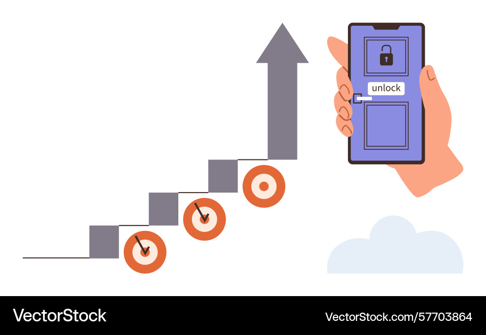 Unlocking progress with growth steps and mobile Unlocking progress with growth steps and mobile vector image
