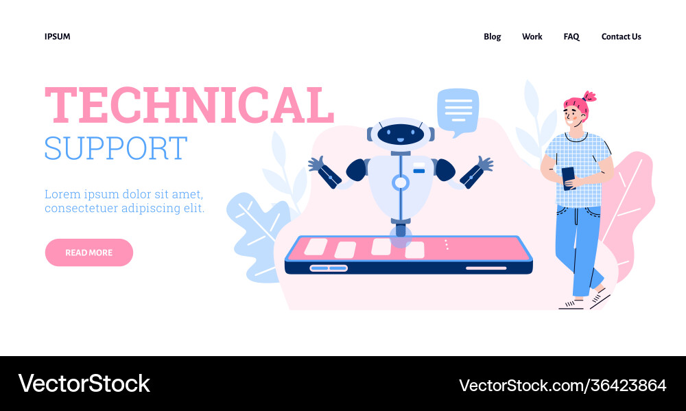 Web page with smart chatbot for technical Web page with smart chatbot for technical Vector Image