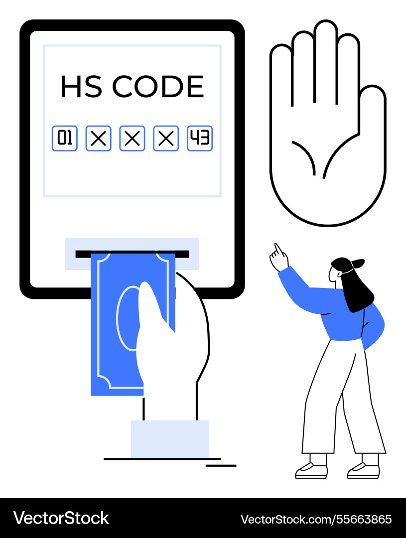 Hs code entry system with hand swipe and user Hs code entry system with hand swipe and user vector image