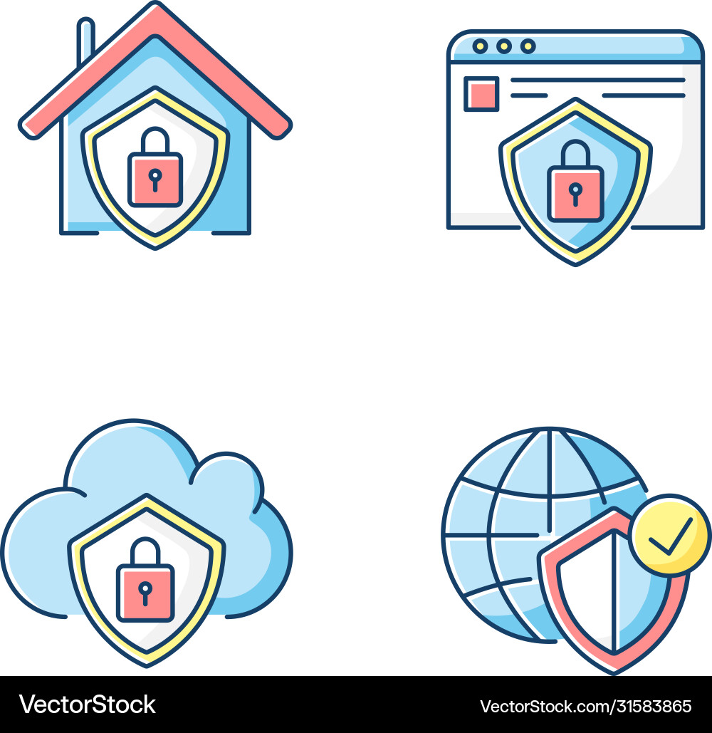 Internet security system rgb color icons set Internet security system rgb color icons set vector image