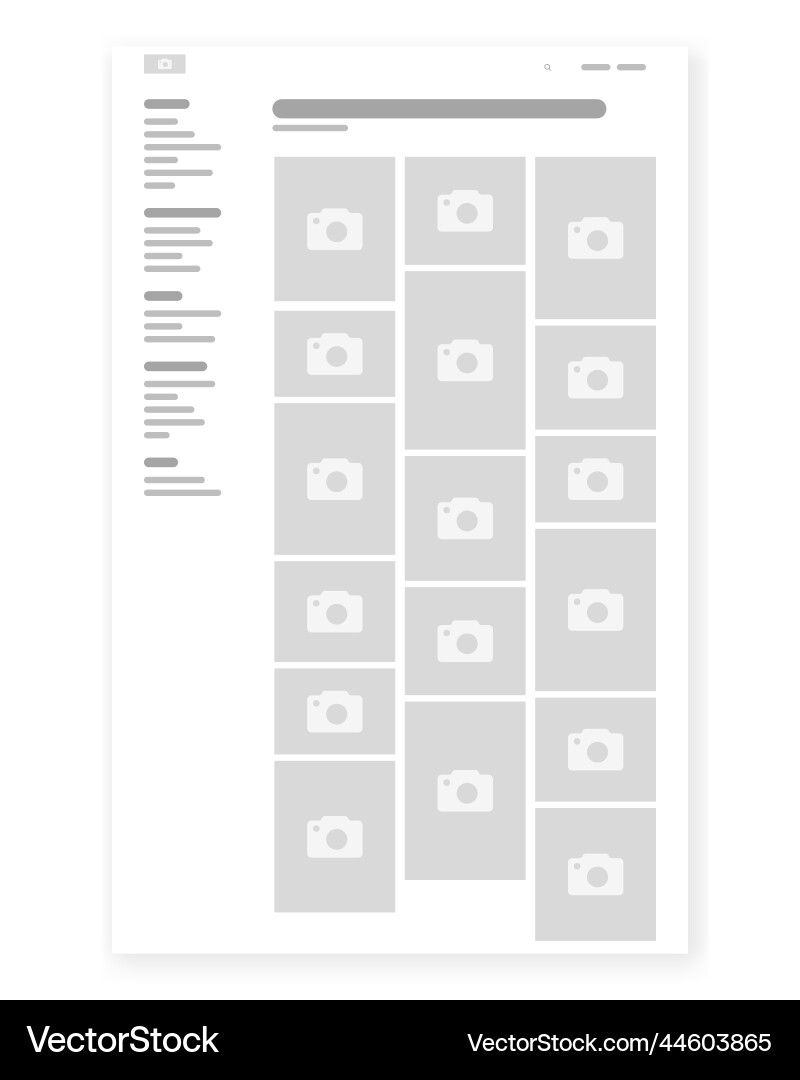 Portfolio gallery wireframe webpage prototype Portfolio gallery wireframe webpage prototype vector image