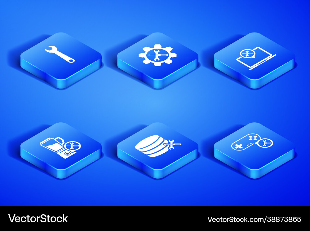 Set gamepad service wrench database server Set gamepad service wrench database server vector image