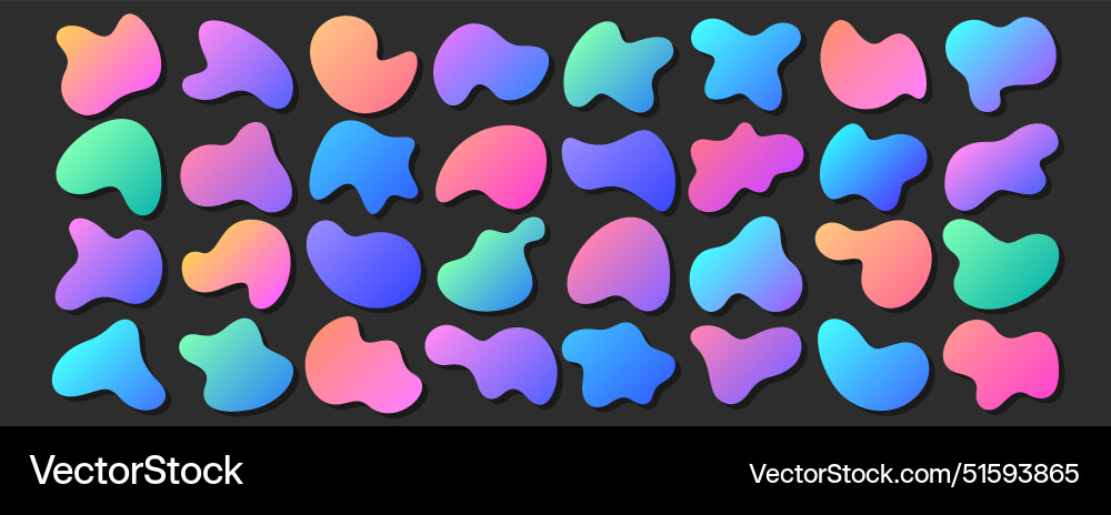 Set of neon gradient irregular liquid blobs Set of neon gradient irregular liquid blobs vector image