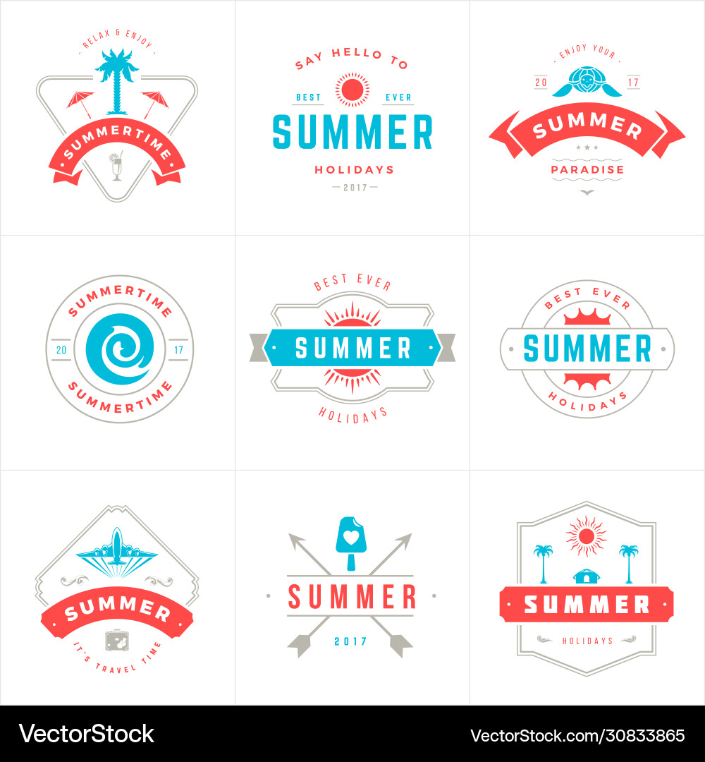 Sommerurlaub Etiketten und Abzeichen Typografie Sommerurlaub Etiketten und Abzeichen Typografie vektorbild