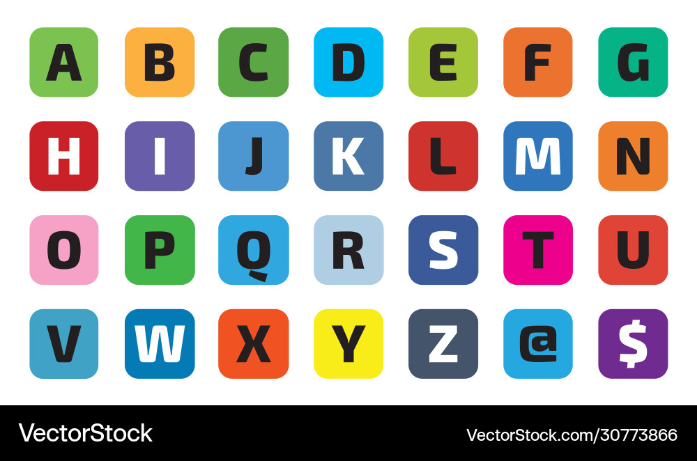 28 letters in squares with rounded corners vector image