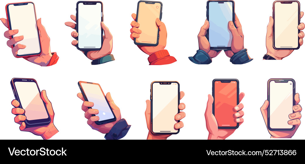 Cartoon Hände halten Smartphone-Set Leute Cartoon Hände halten Smartphone-Set Leute vektorbild