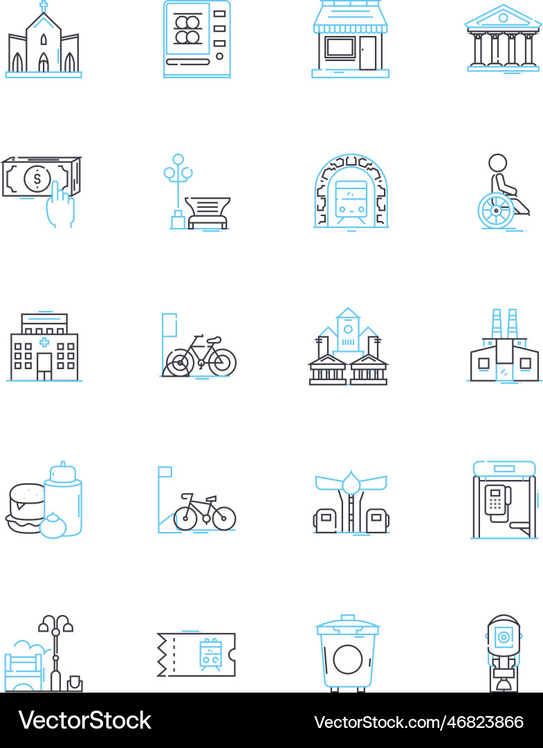 Contemporary cosmopolitan linear icons set urban Contemporary cosmopolitan linear icons set urban vector image