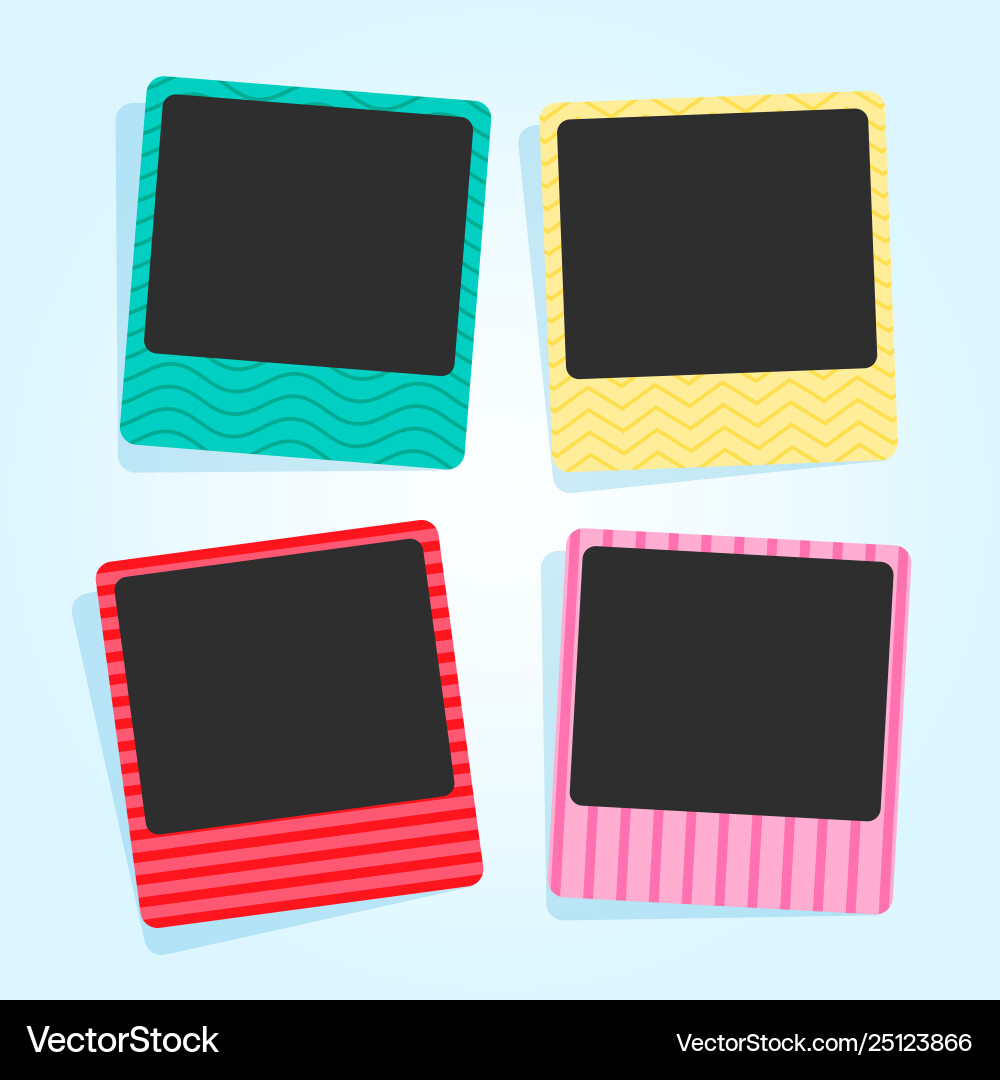 Cute photo frames in different colors and patterns vector image