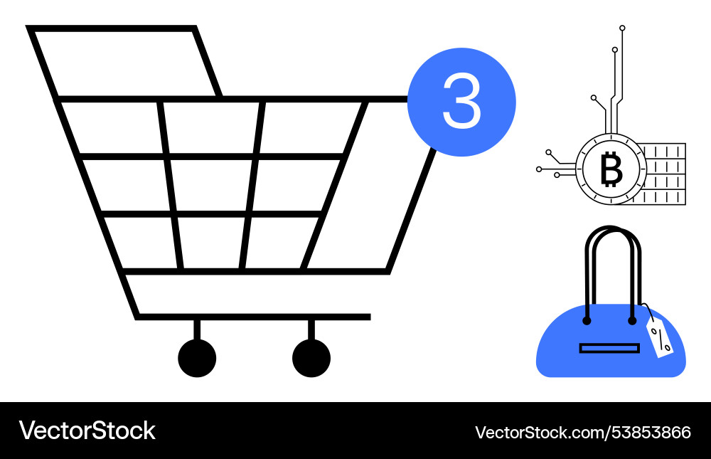 Digital shopping cart with bitcoin integration Digital shopping cart with bitcoin integration vector image