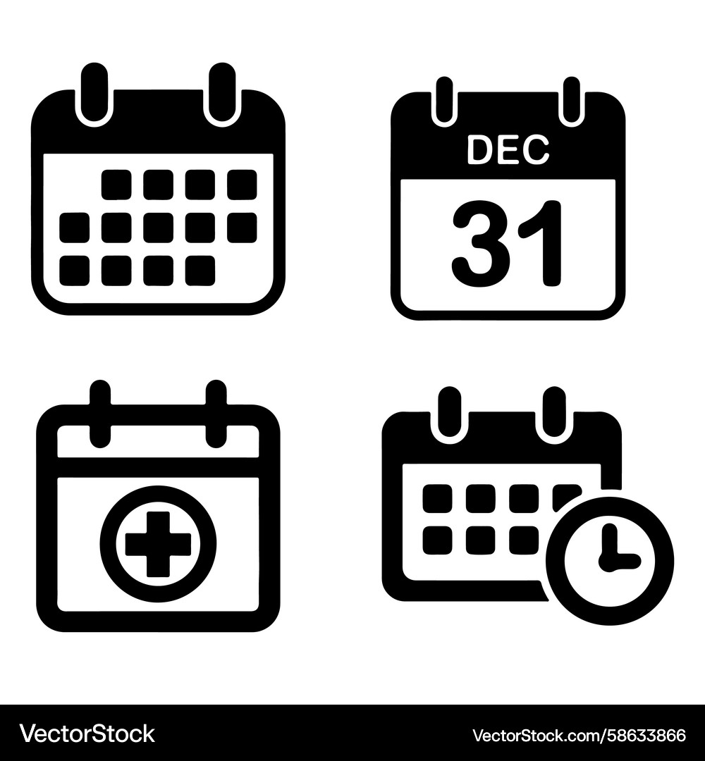 Four calendar icons with different symbols date Vector Image