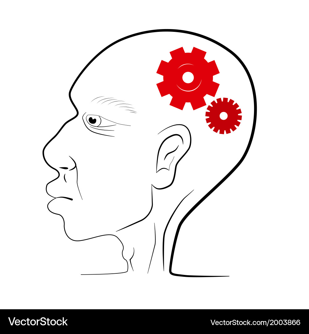 Man head with red cogs - gears vector image