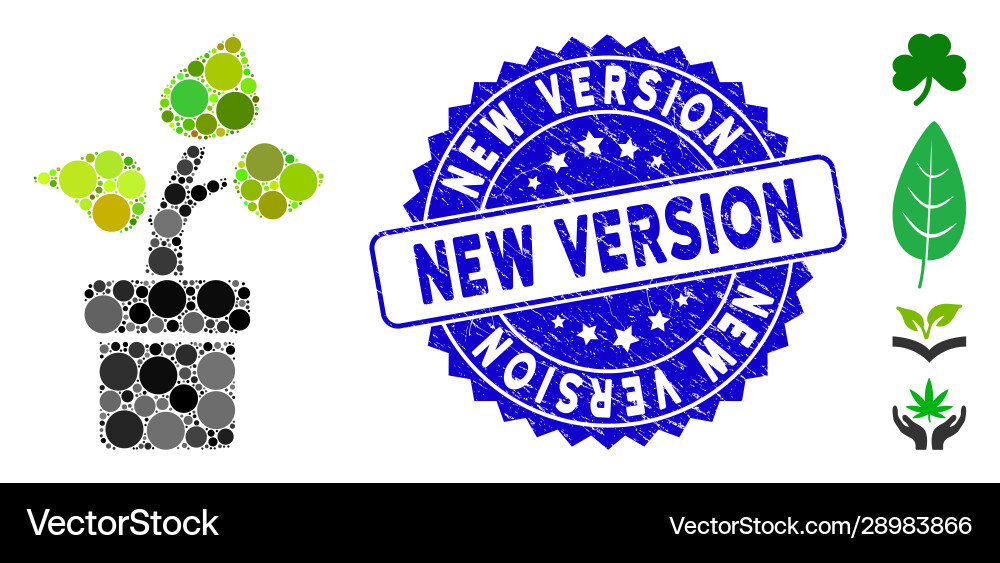 Mosaic Pflanzensymbol mit Grunge neue Versionsstempel Mosaic Pflanzensymbol mit Grunge neue Versionsstempel vektorbild