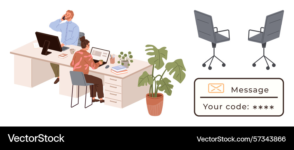 Office workspace collaboration with secure digital Office workspace collaboration with secure digital Vector Image