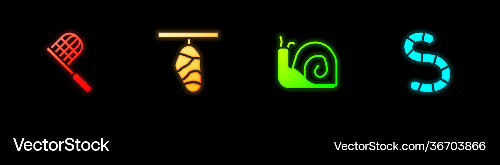 Set butterfly net cocoon snail and worm icon Set butterfly net cocoon snail and worm icon Vector Image
