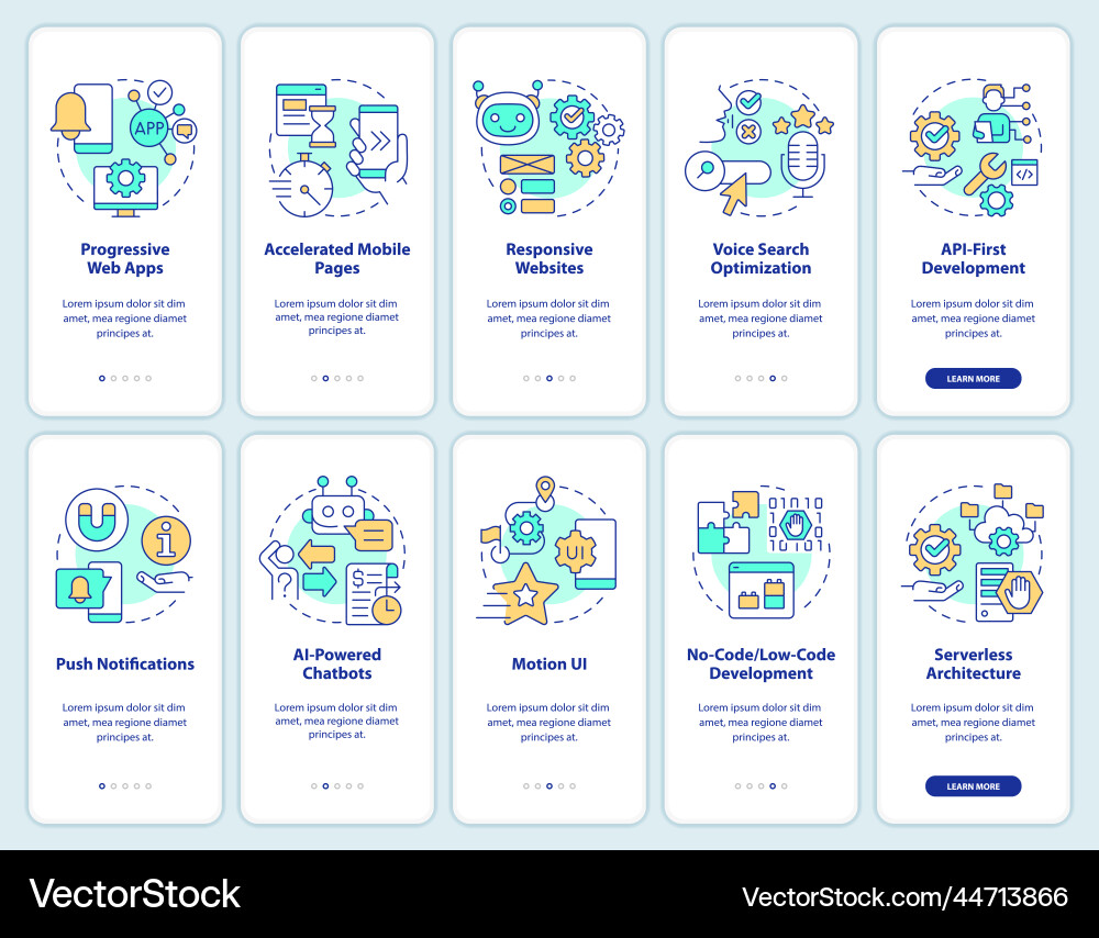 Trends in web technology onboarding mobile app Trends in web technology onboarding mobile app Vector Image