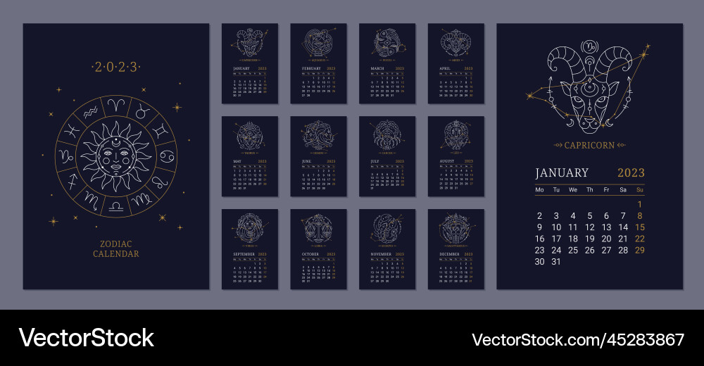 2023 astrology wall calendar with zodiac signs 2023 astrology wall calendar with zodiac signs vector image