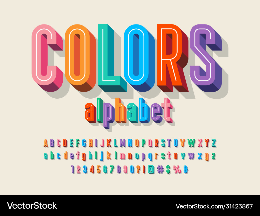 Bold 3D Colorful Letter Set Vector Image