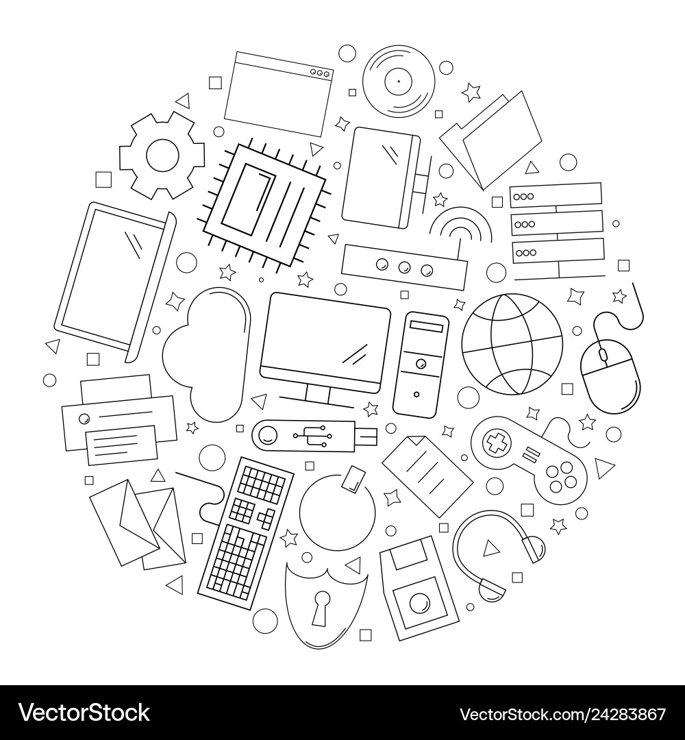 Computer circle background from line icon Vector Image