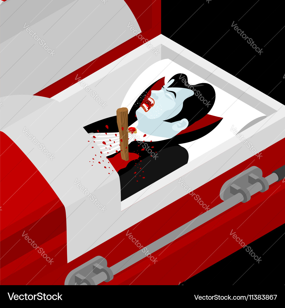 Death of dracula vampire count in an open coffin vector image