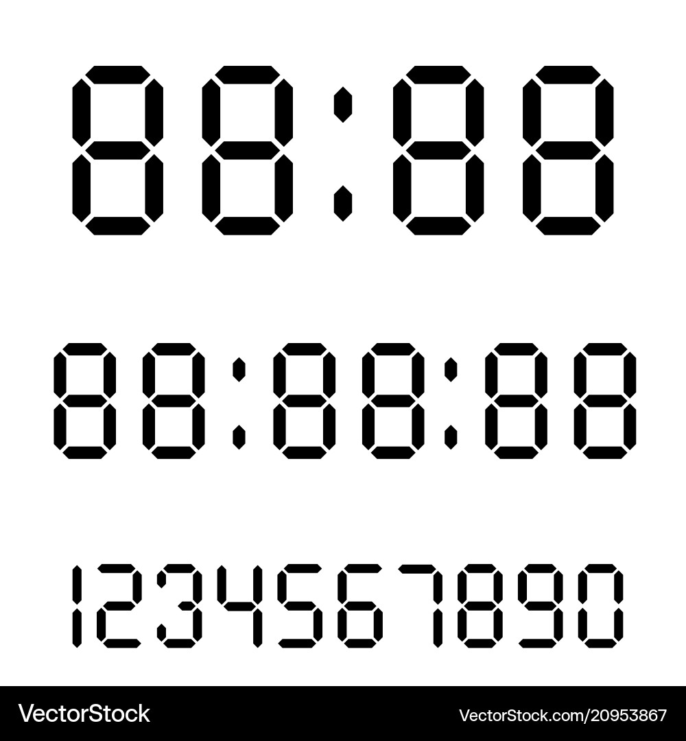 Digital Clock Numbers Display Vector Image