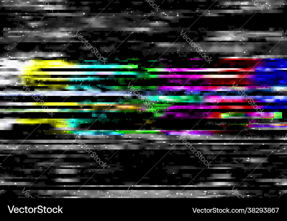 Glitch digital color distortion line pixel noise vector image