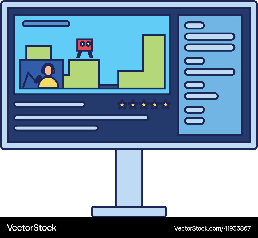 Isolated computer monitor with a stream service vector image