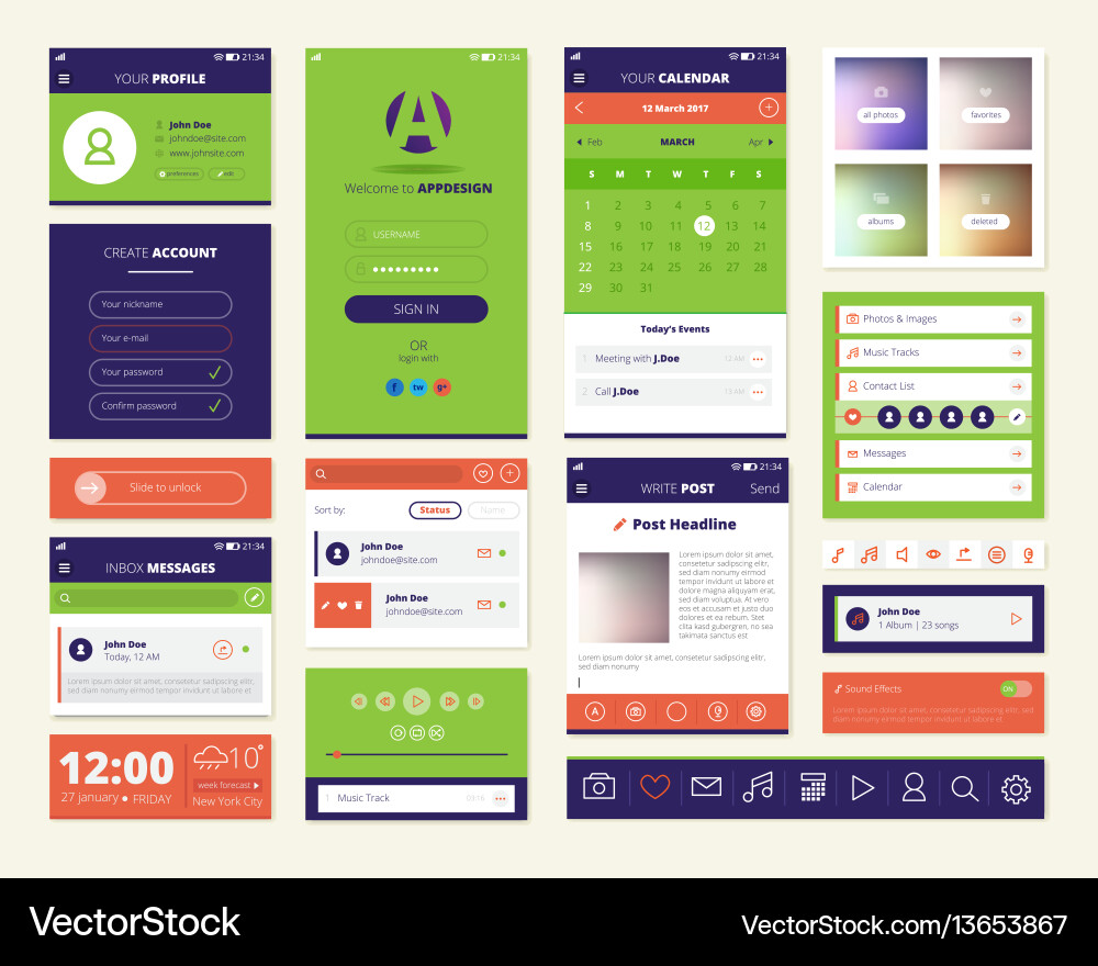 Mobile App UI Elements Vector Image