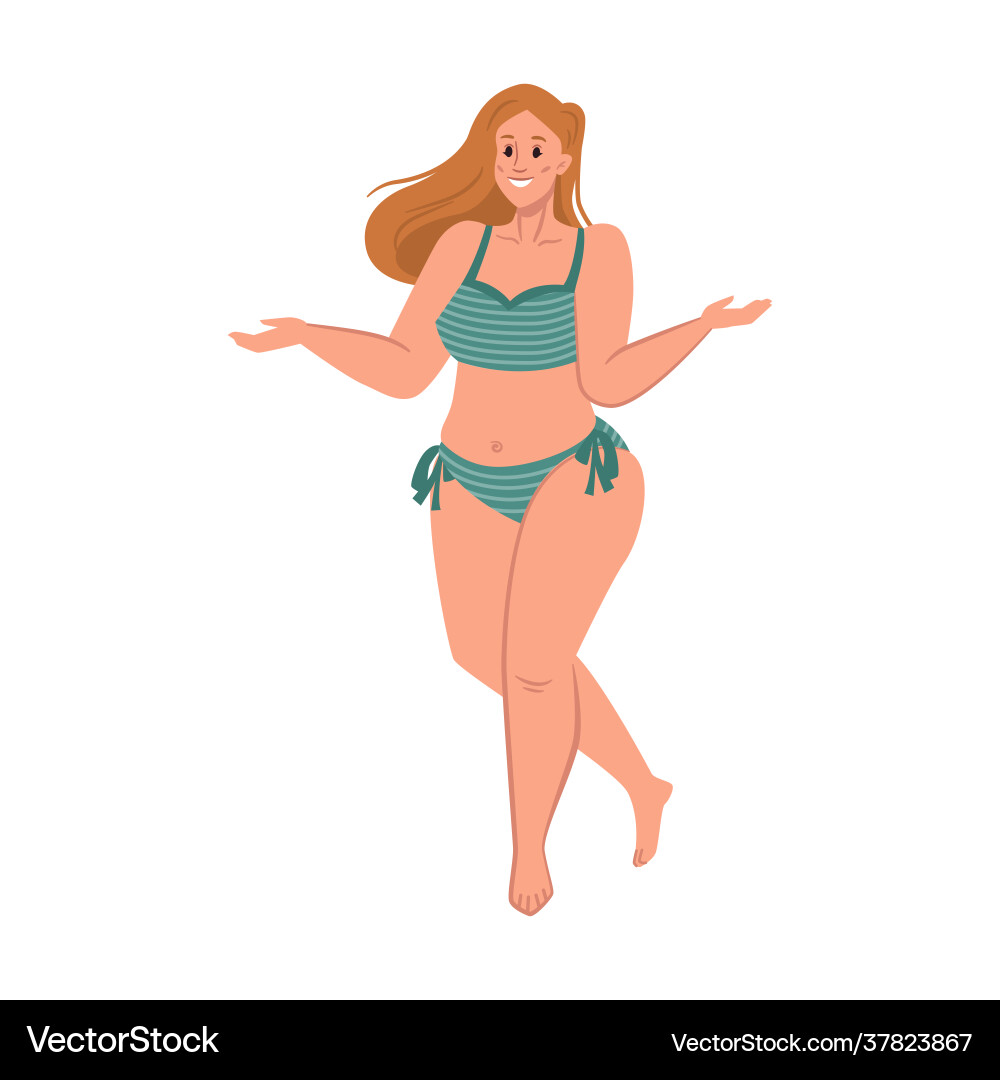 Sehr plump glückliche Frau im Badeanzug Körper positiv Sehr plump glückliche Frau im Badeanzug Körper positiv vektorbild