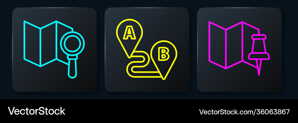 Set line search location folded map with push pin Set line search location folded map with push pin vector image