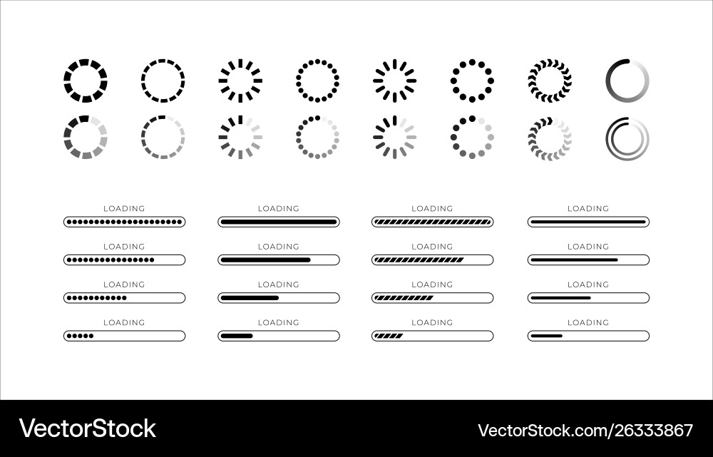 Set loading bar progress icons isolated on white Set loading bar progress icons isolated on white vector image