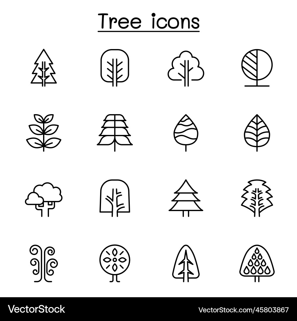 Tree icon set in thin line style Tree icon set in thin line style vector image